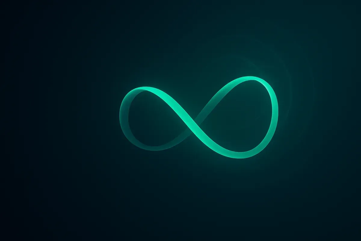 Glowing teal infinity loop on a dark background, representing the compounding med spa growth loop