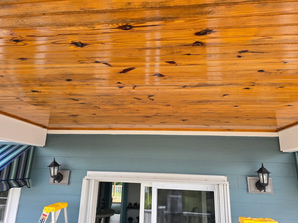Stained tongue and groove porch ceiling in Beaufort NC