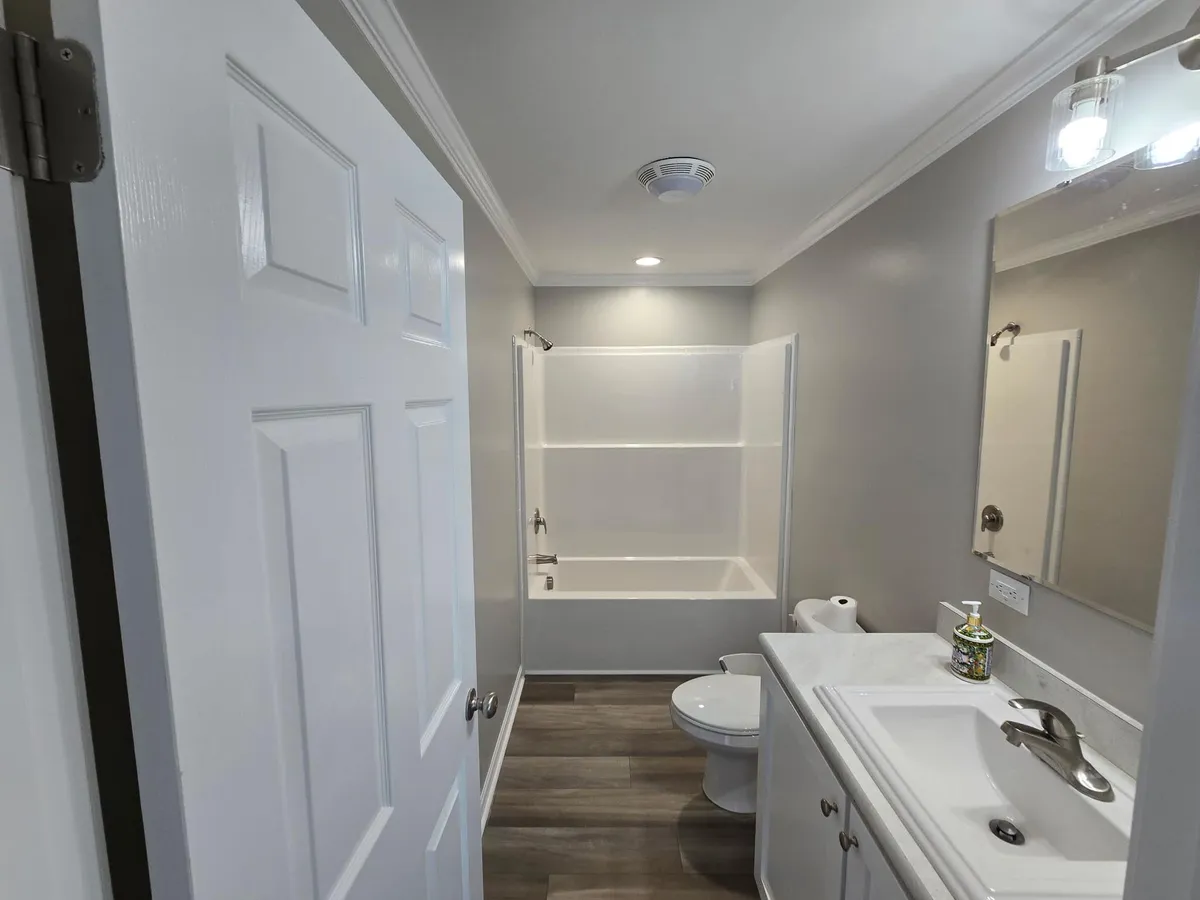 Freshly painted bathroom and hallway