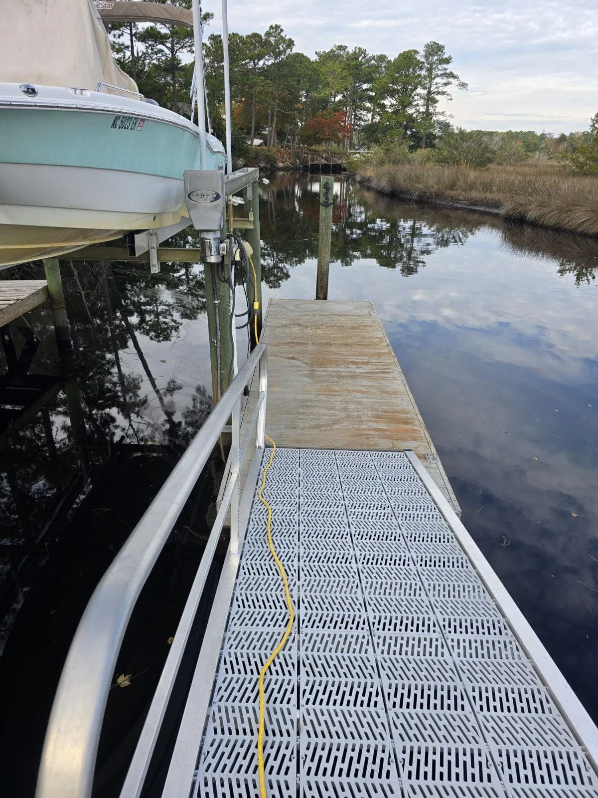 Freshly washed dock boards over the water