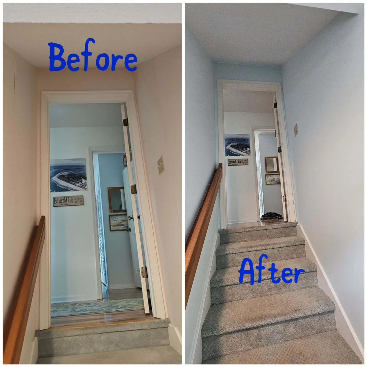 Hallway shown before and after interior painting