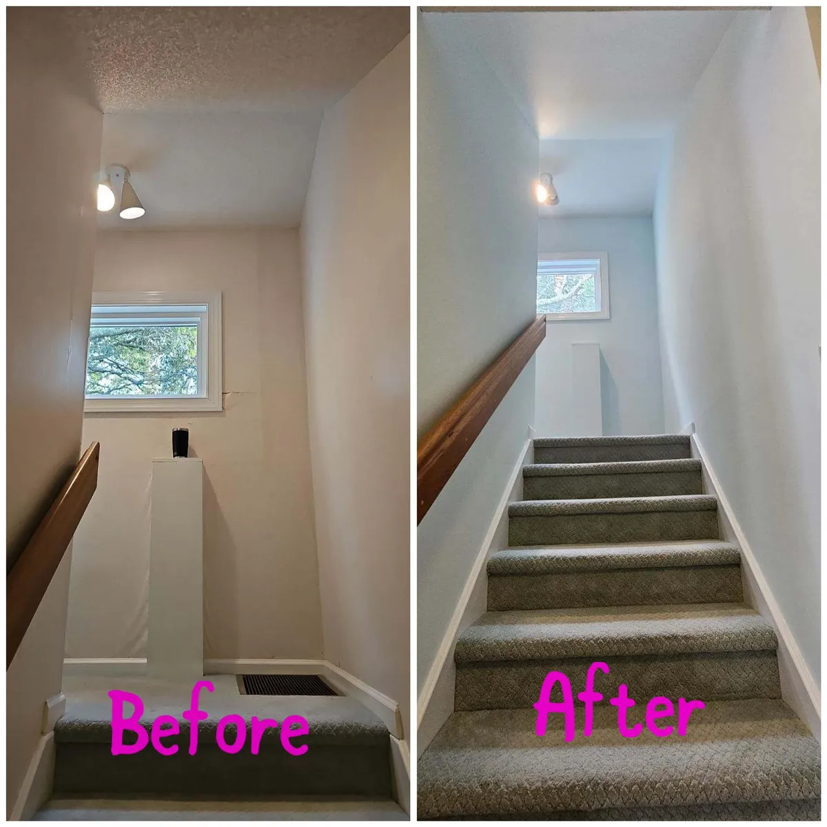 Staircase shown before and after painting