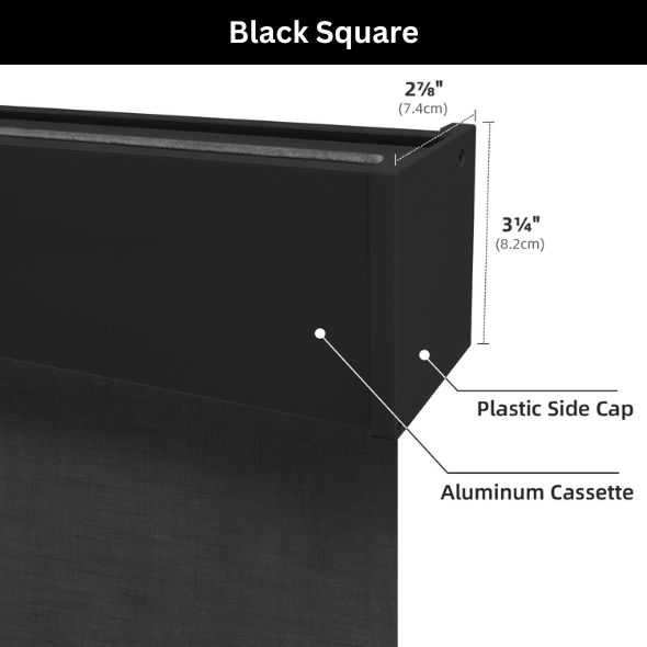 Black Square Standard Valance Light Filtering Roller Shades 60%/70% Blackout Twilight