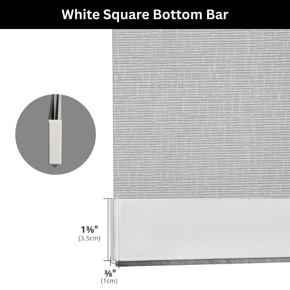 White Square Standard Bottom Bar Roller Shades 100% Blackout Safari