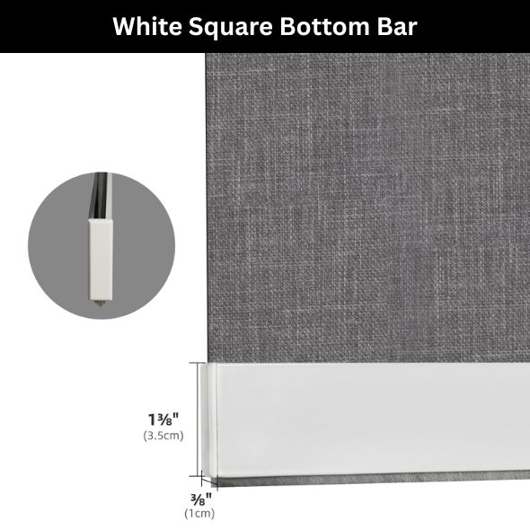 White Square Bottom Bar Roller Shades 100% Blackout Vigor