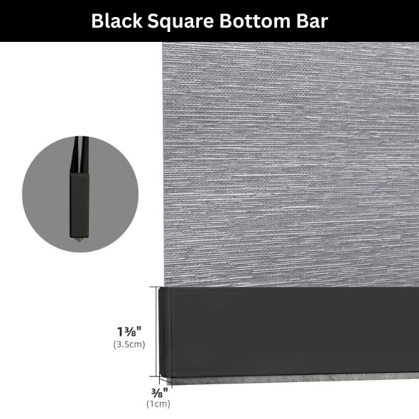 Black Square Bottom Bar Valance Roller Shades 100% Blackout Essential