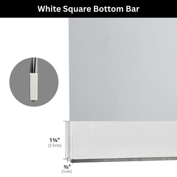 White Square Bottom Bar Roller Shades 100% Blackout Vinyl 