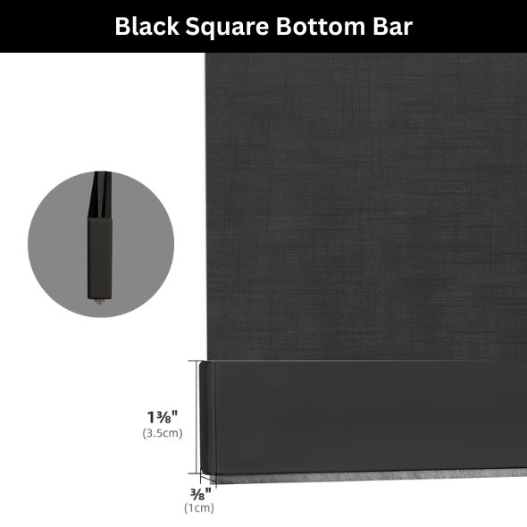 Black Square Bottom Bar Standard Valance Light Filtering Roller Shades 60%/70% Blackout Twilight