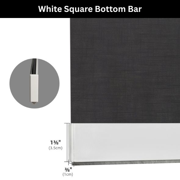 White Square Bottom Bar Standard Valance Light Filtering Roller Shades 60%/70% Blackout Twilight