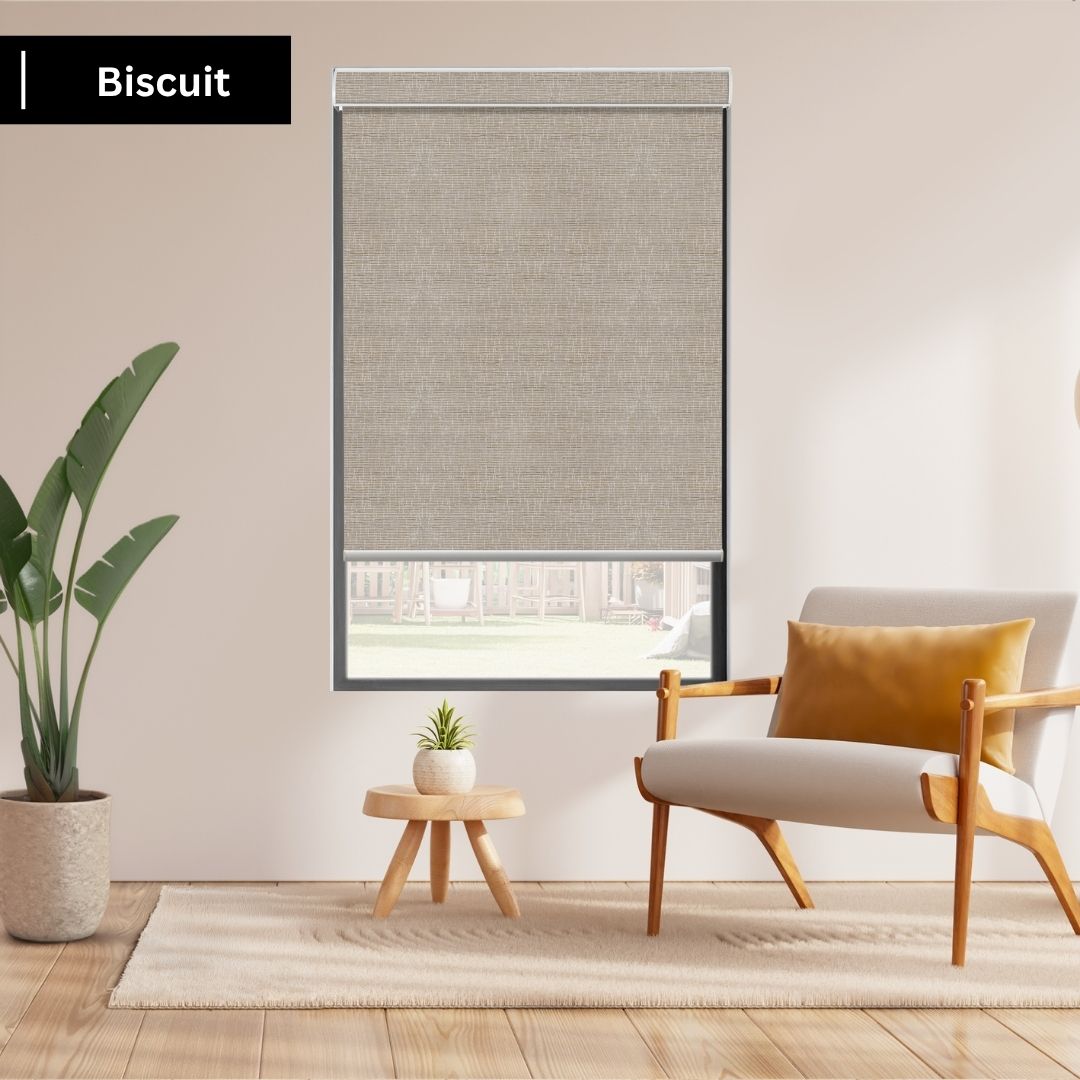 Fabric Biscuit Roller Shades 100% Blackout Safari