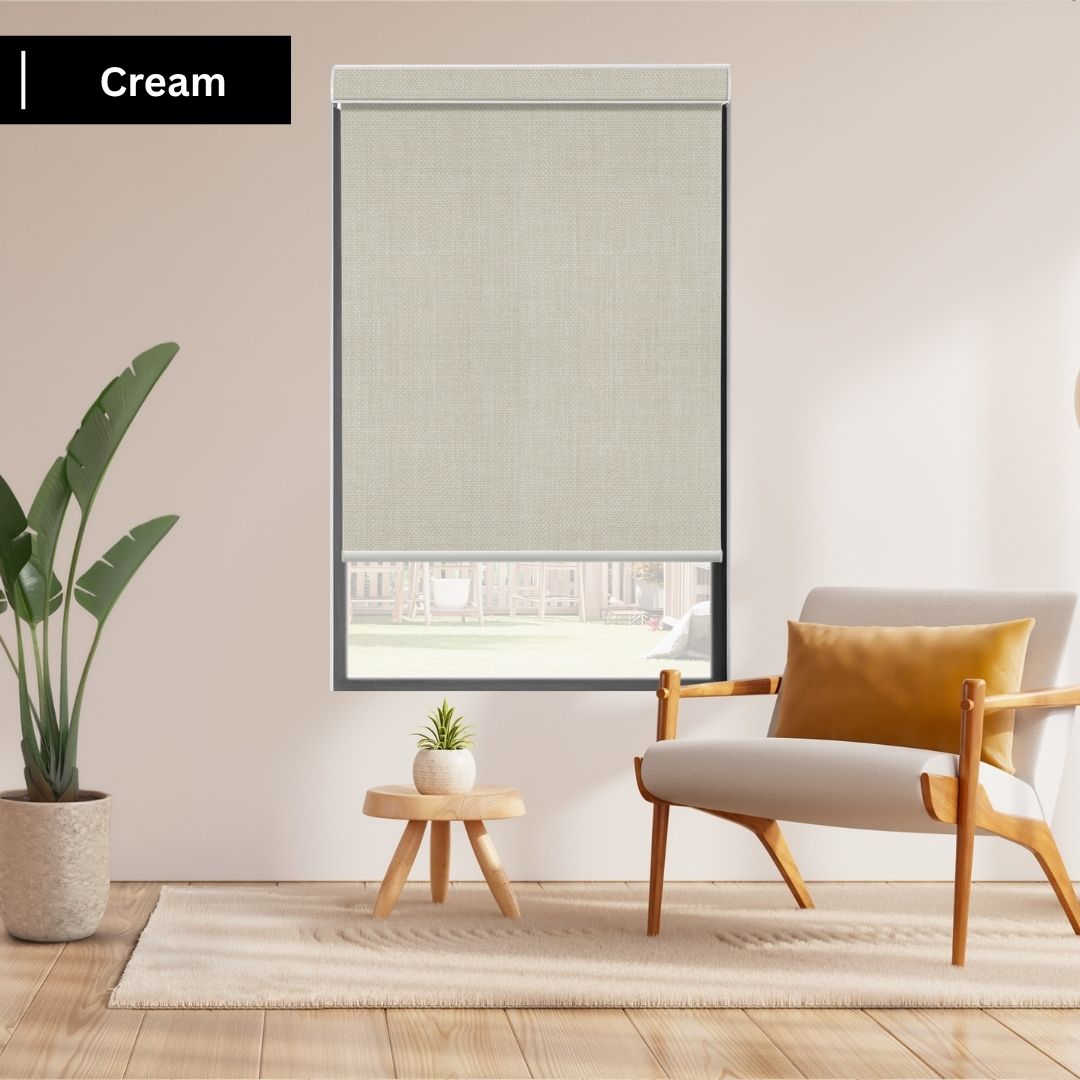 Cream Fabric Roller Shades 100% Blackout Vigor
