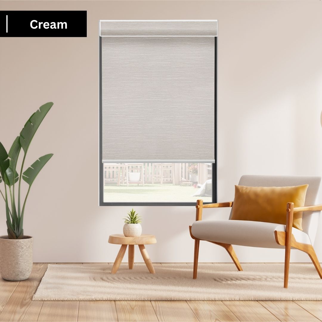 Cream Fabric Roller Shades 100% Blackout Essential