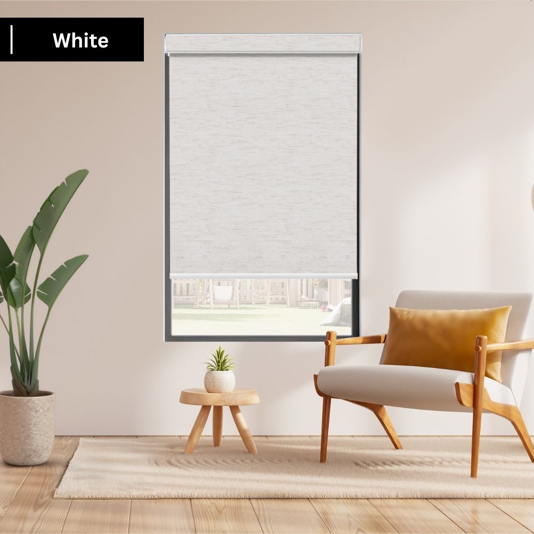 White Fabric Light Filtering Roller Shades 70% Blackout Linen
