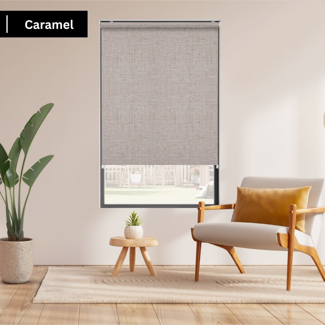Caramel Fabric Light Filtering Roller Shades 70% Blackout Linen
