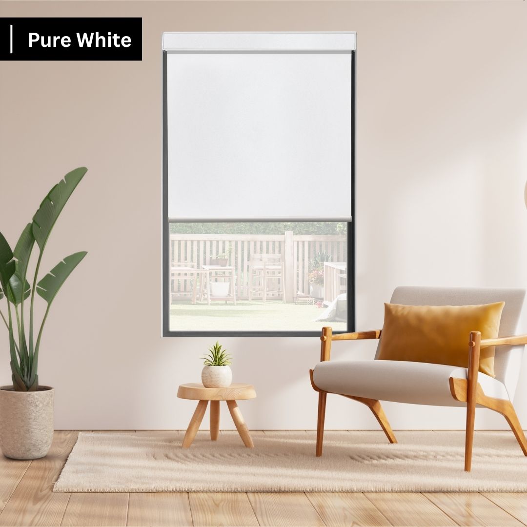 Pure White Fabric Roller Shades 100% Blackout Vinyl