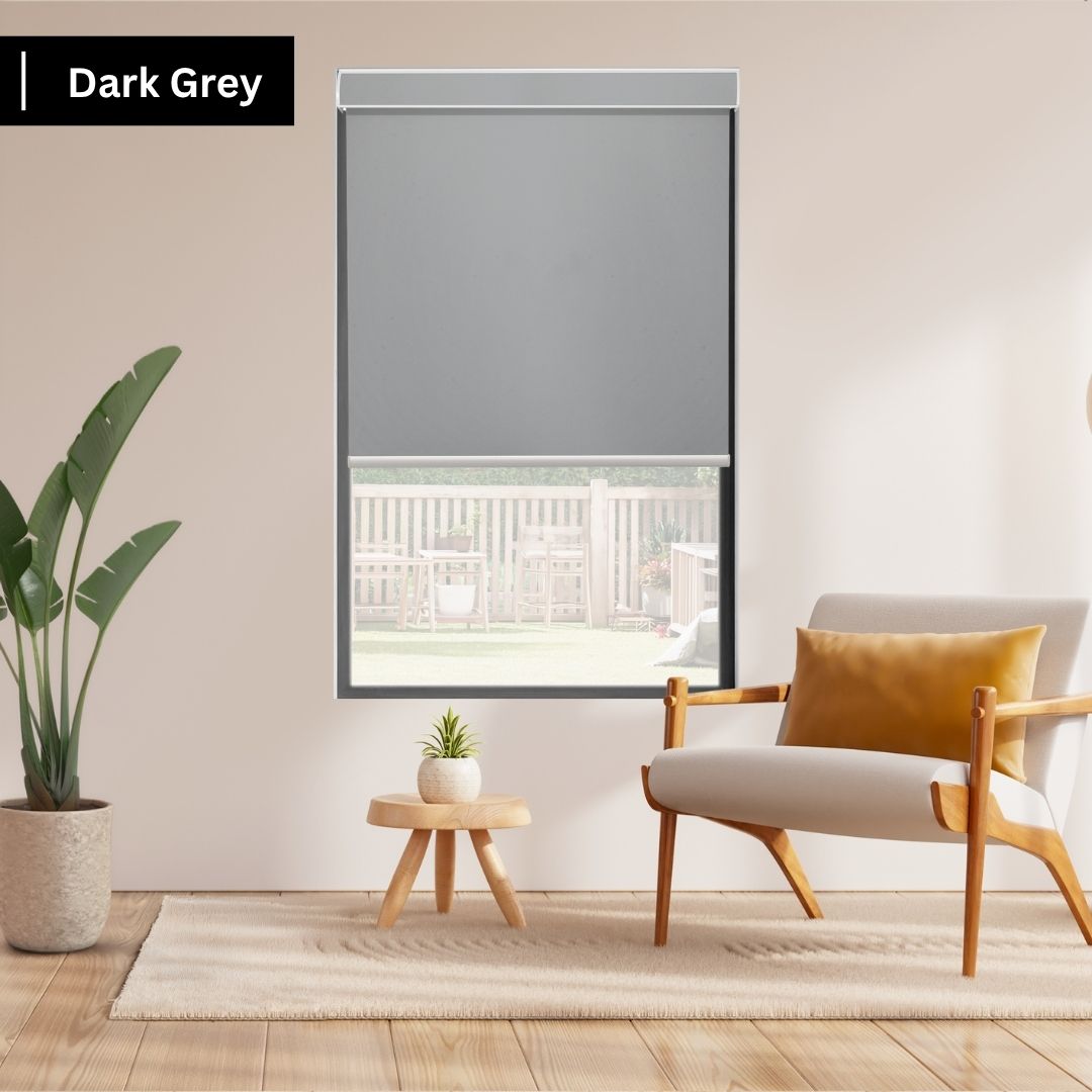 Dark Gray Fabric Roller Shades 100% Blackout Vinyl
