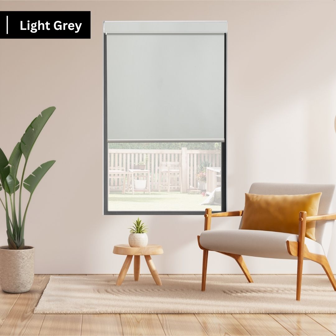 Light Gray Fabric Roller Shades 100% Blackout Vinyl