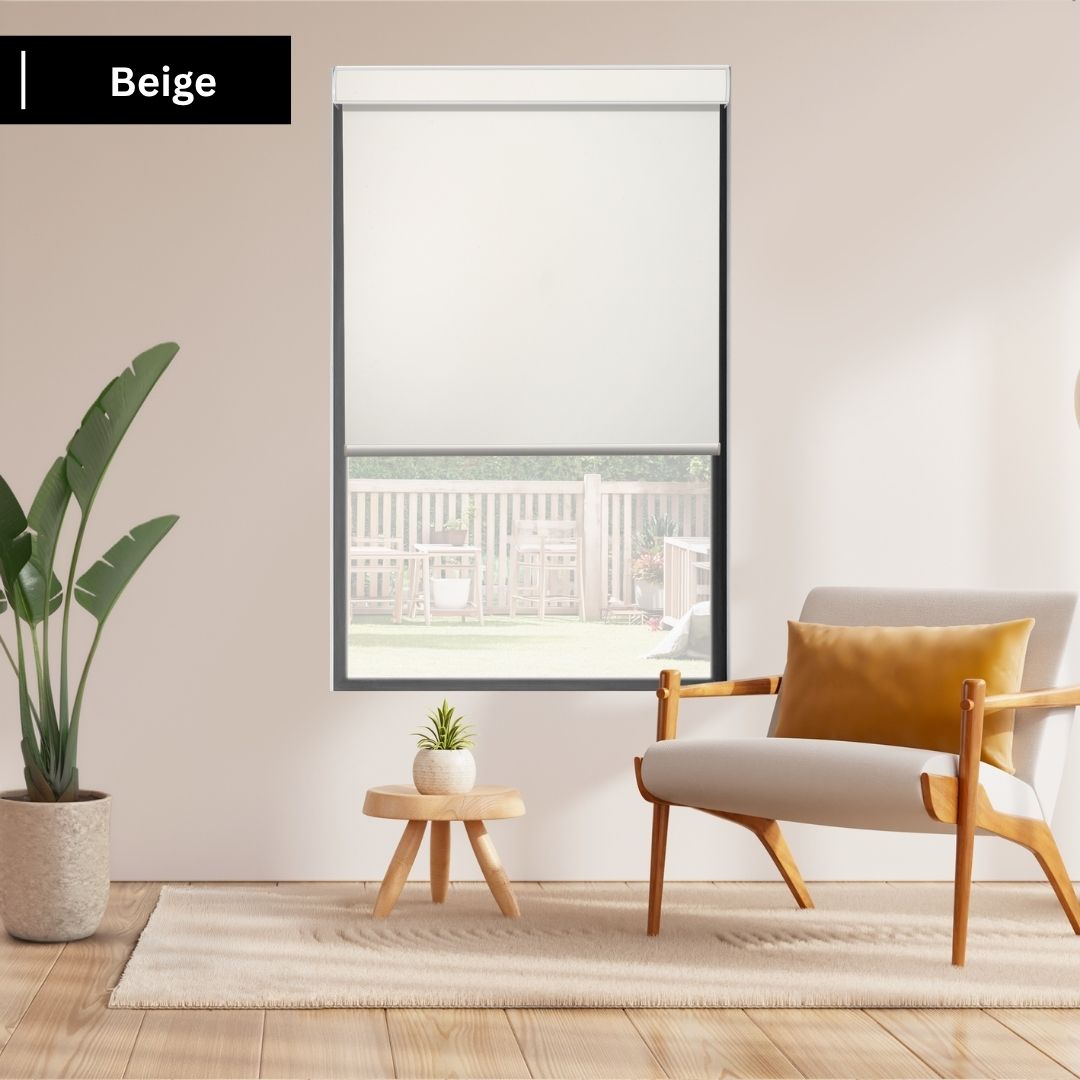 Beige Fabric Roller Shades 100% Blackout Vinyl