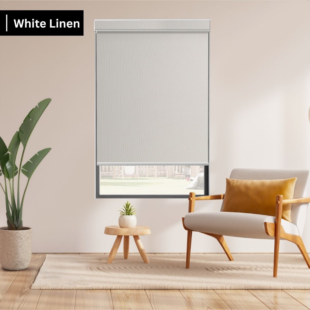 White Linen Fabric Light Filtering Solar Shades 5% Openness Aventus