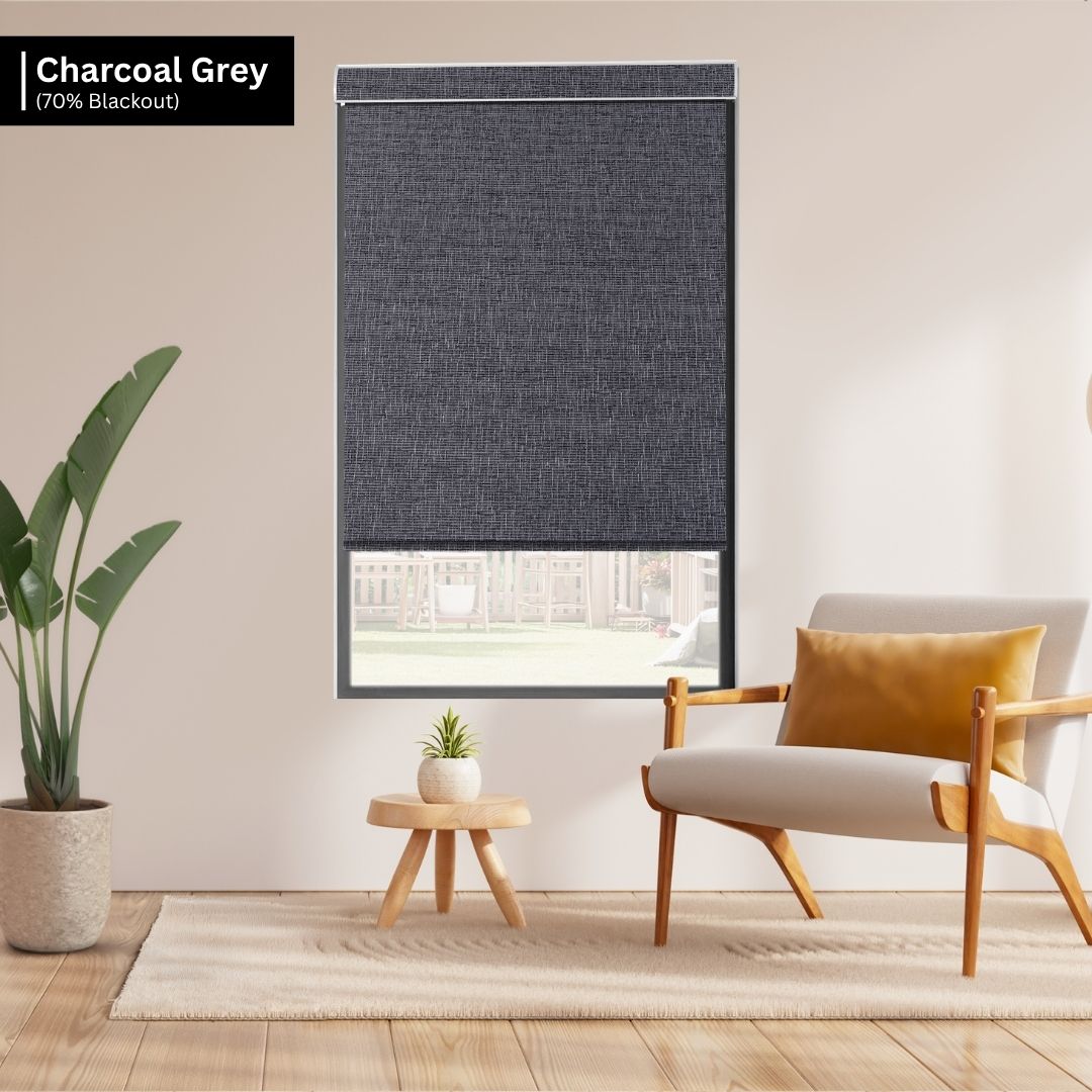 Charcoal Grey Fabric Light Filtering Roller Shades 60%/70% Blackout Twilight