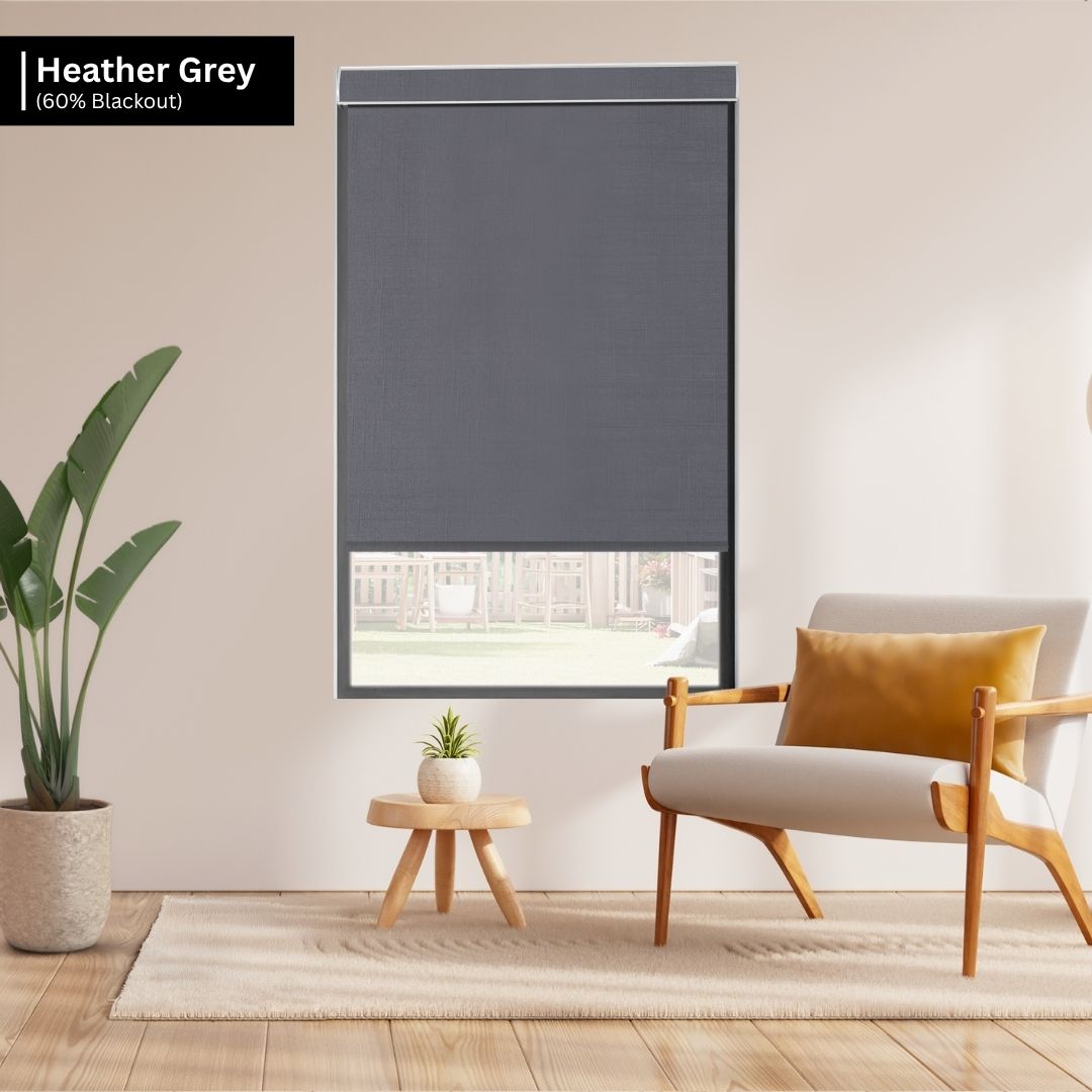 Heather Grey Fabric Light Filtering Roller Shades 60%/70% Blackout Twilight