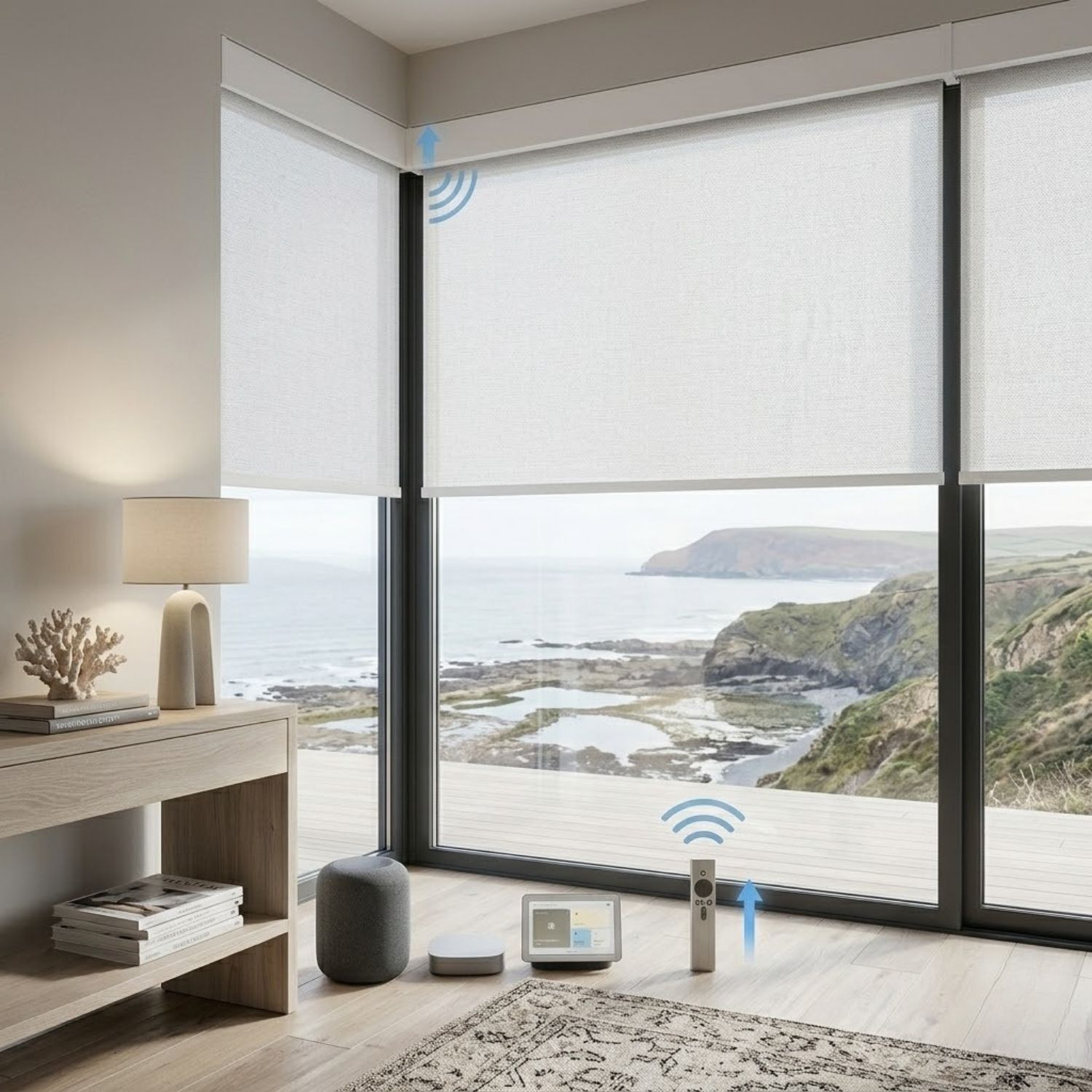 This is a Motorized Roller Shades 100% Blackout Linen