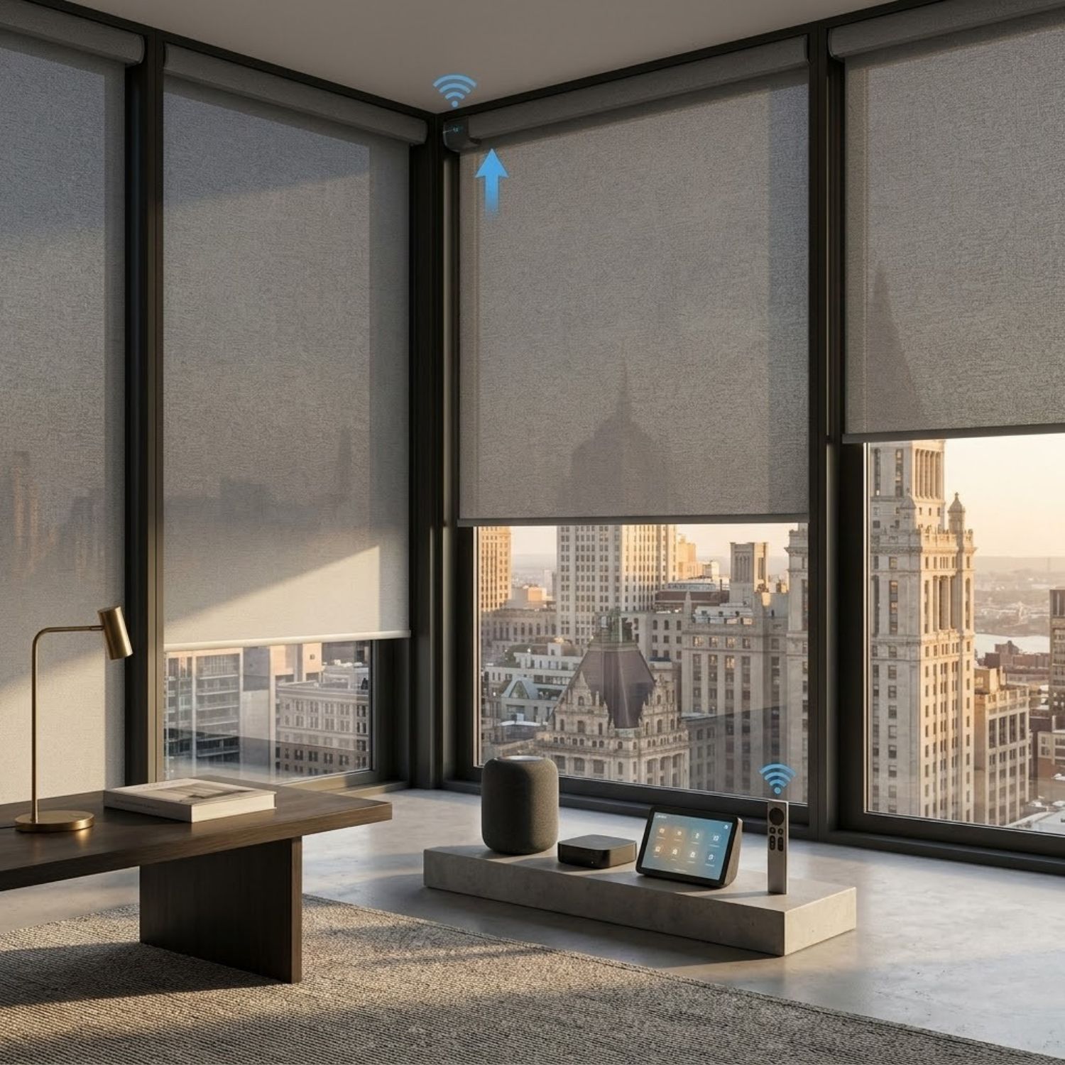 This is a Motorized Roller Shades 100% Blackout Safari