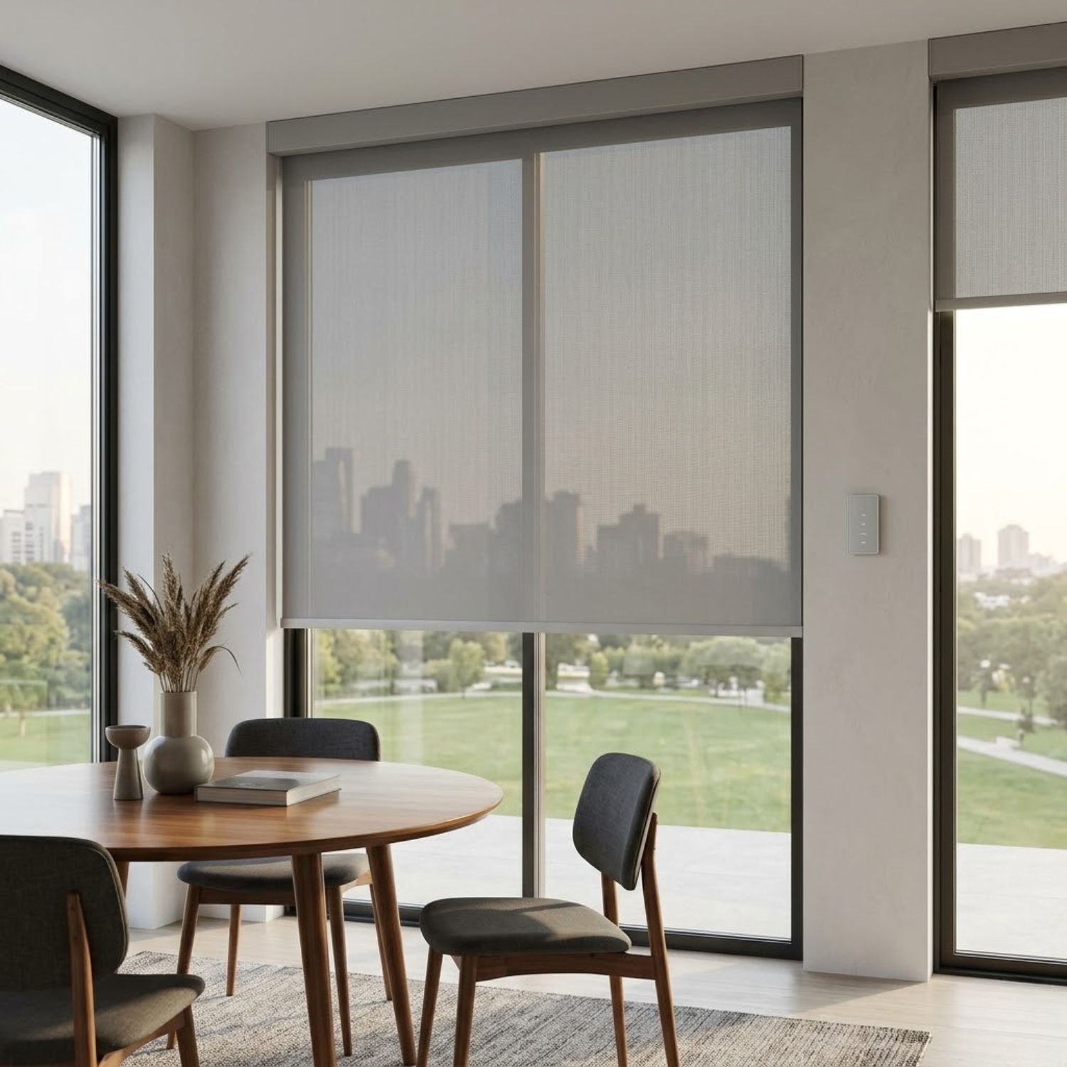 This is a Motorized Light Filtering Solar Shades 1%/3%/5% Openness Aventus