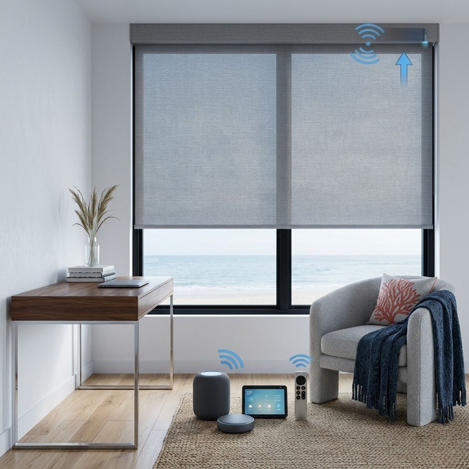 This is a Motorized Light Filtering Roller Shades 60%/70% Blackout Twilight