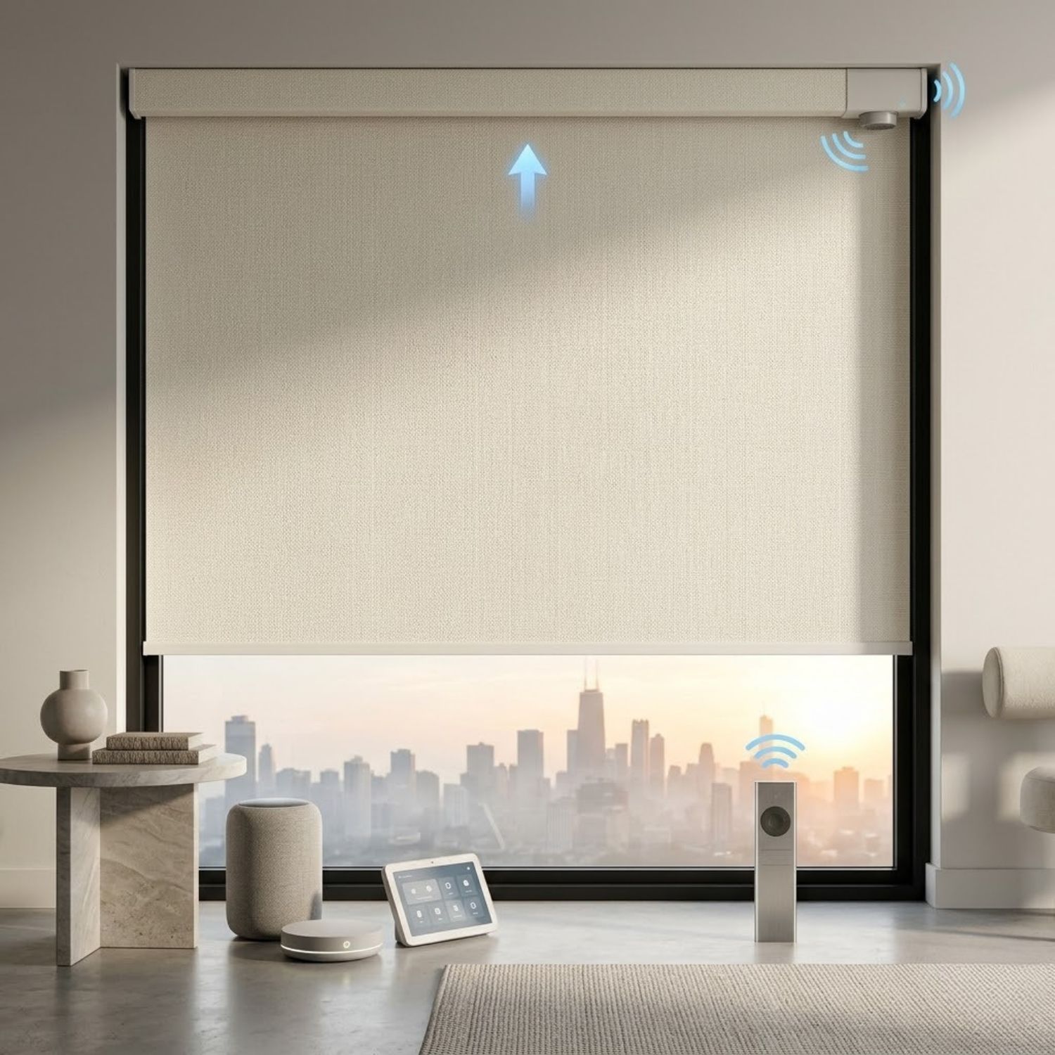 This is a Motorized Roller Shades 100% Blackout Dual-Sided Bouvardia