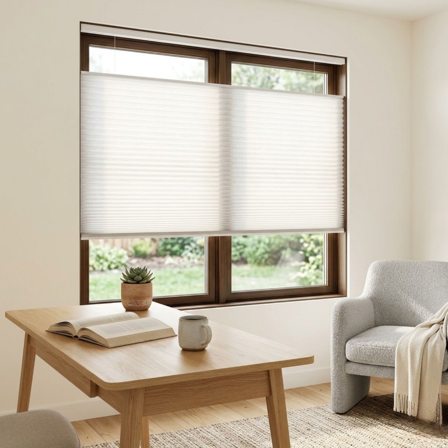 This is a Motorized Light Filtering Cellular Shades Hazel