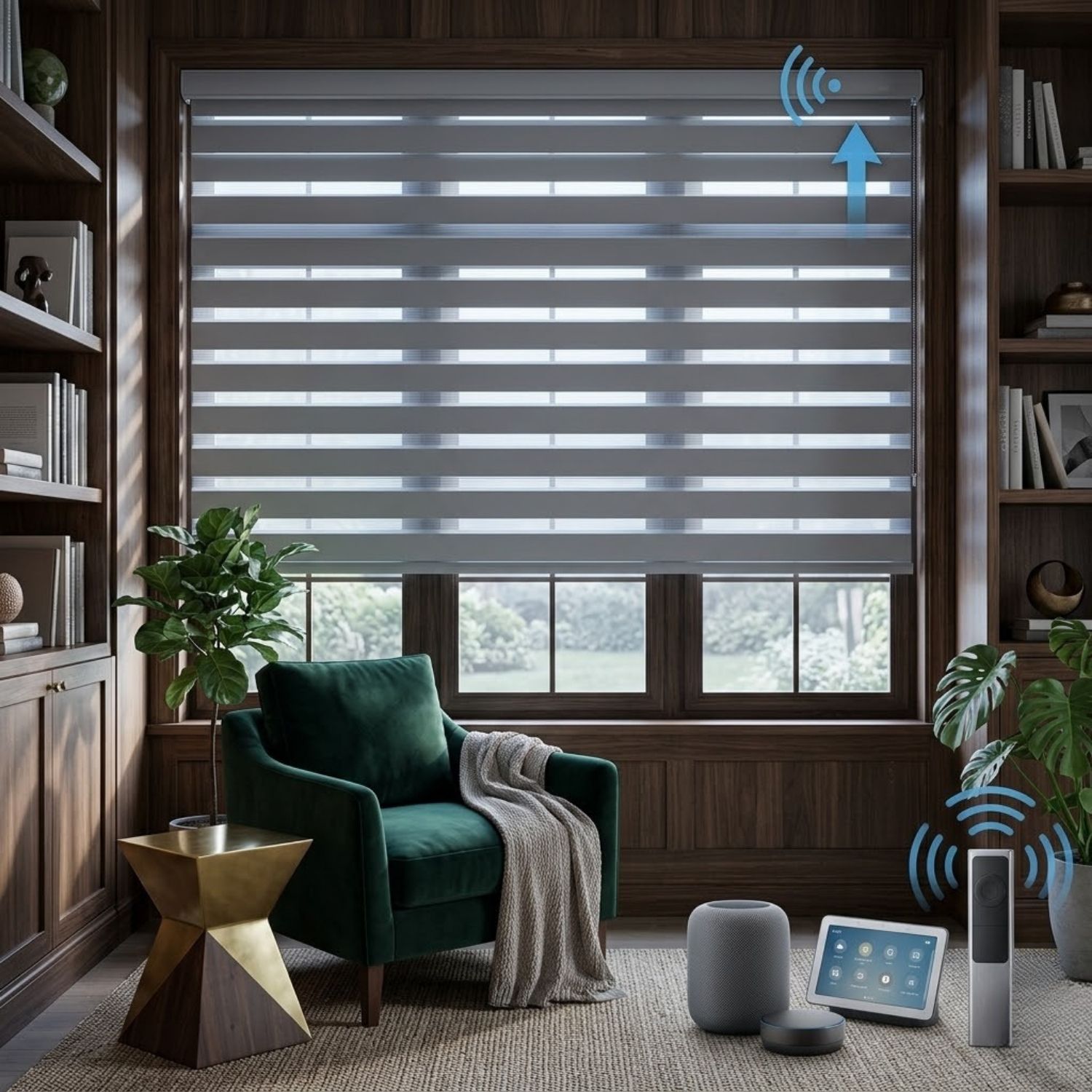 This is a Motorized Zebra Shades 90% Blackout 95mm Astrid