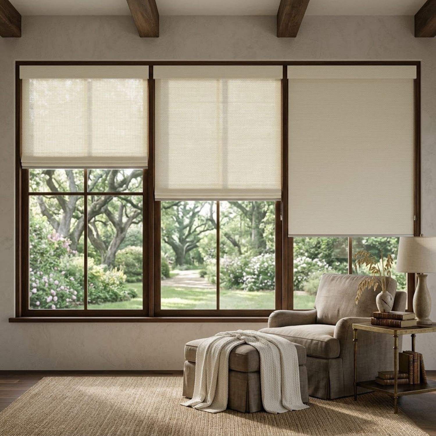 This is a Motorized Woven Wood Shades 50%/70%/100% Blackout