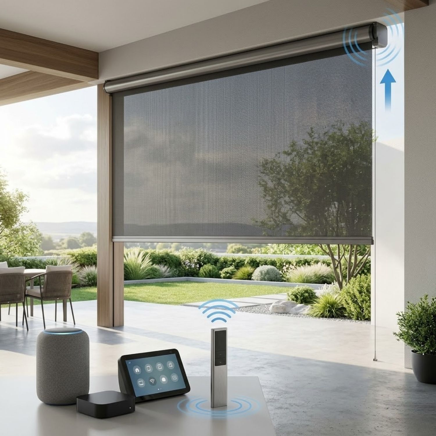 This is a Motorized Outdoor Shades 1%/3%/5% Openness