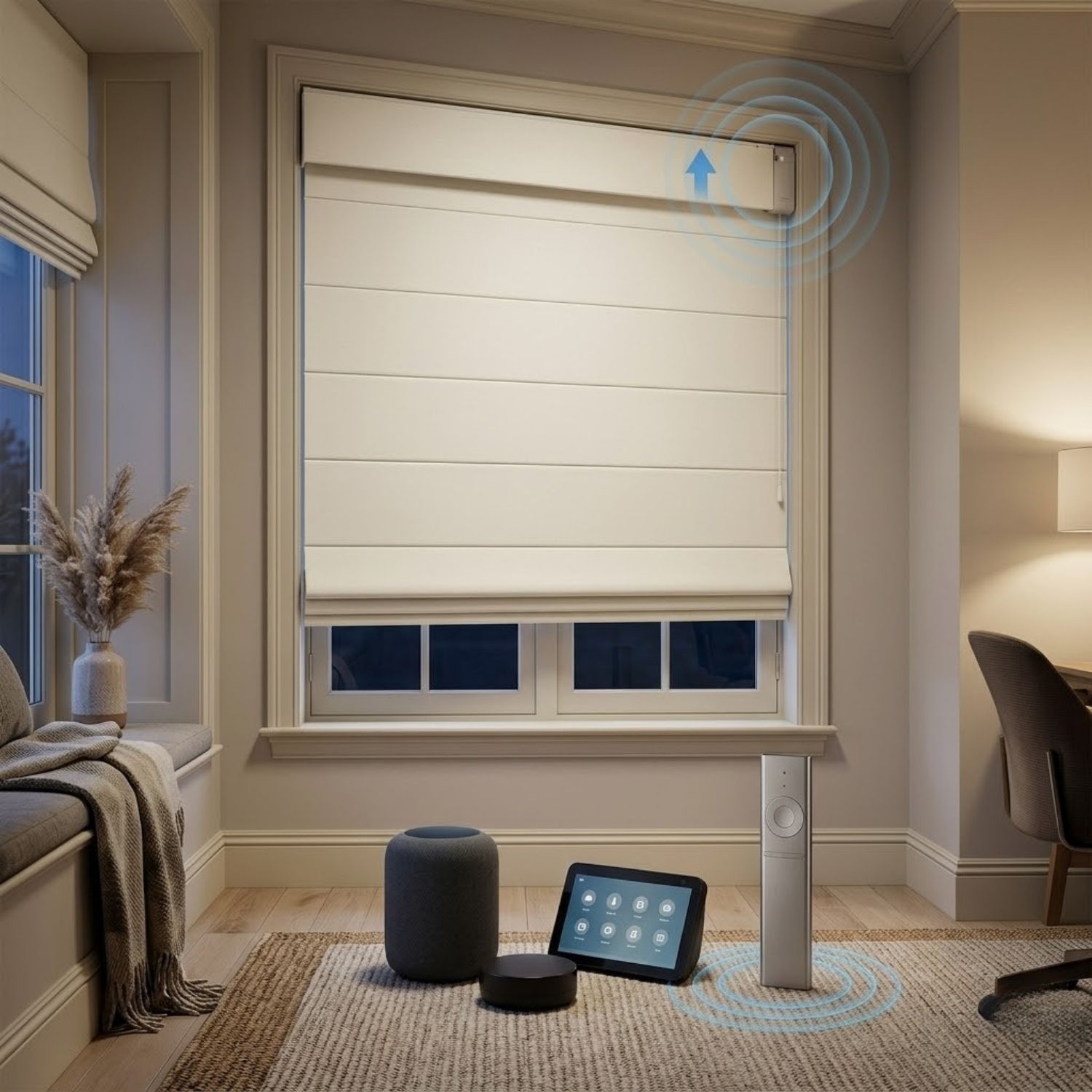 This is a Motorized Roman Shades 100% Blackout Astraea