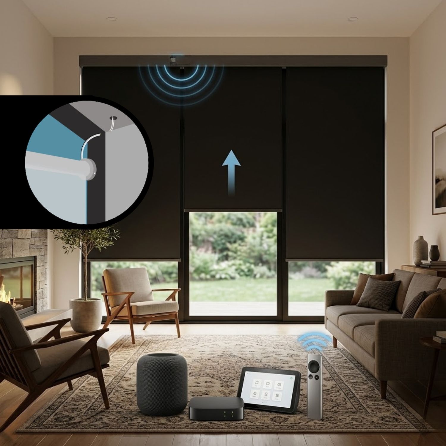 This is a Hardwired Motorized Roller Shades 100% Blackout Eclipse