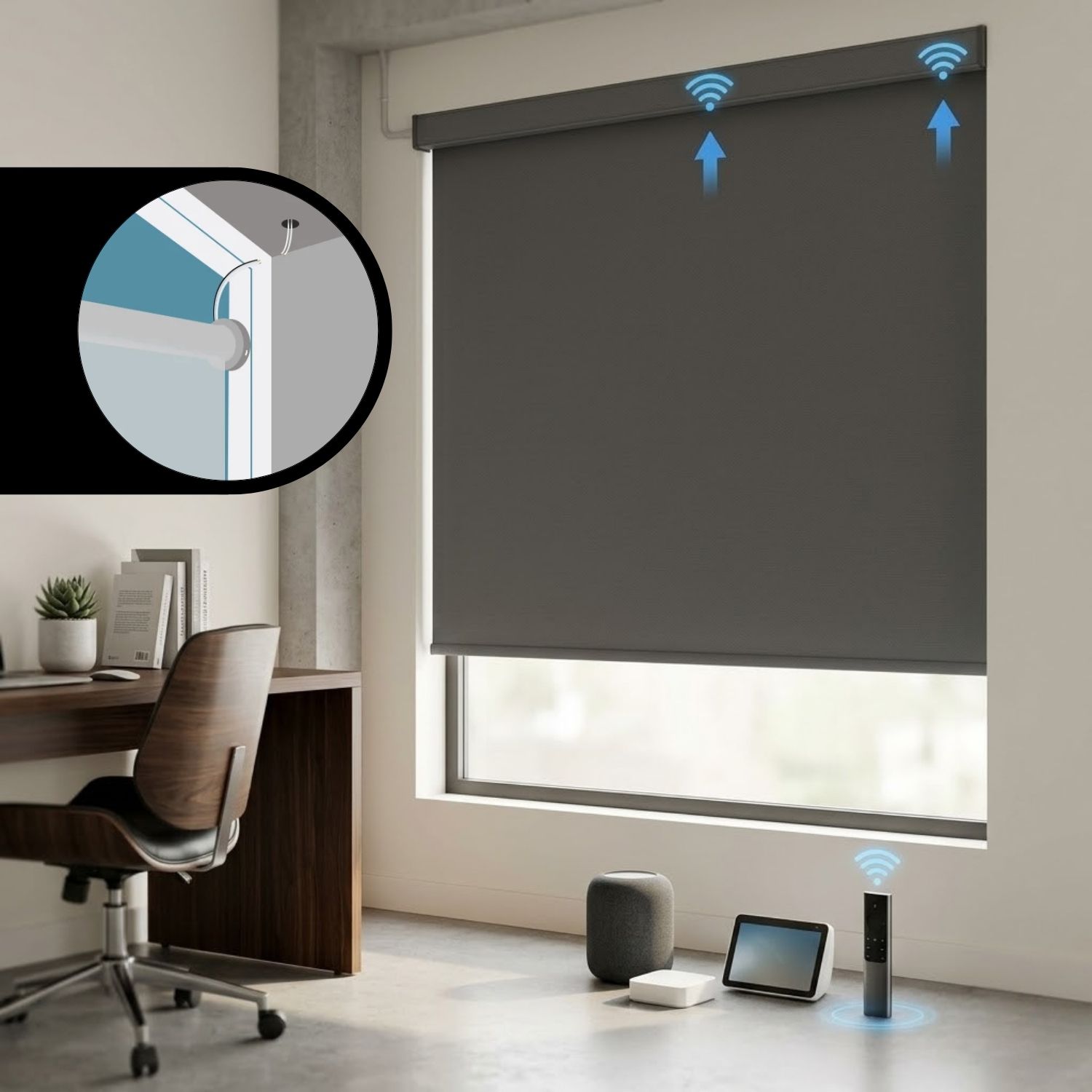 This is a Hardwired Motorized Roller Shades 100% Blackout Vinyl