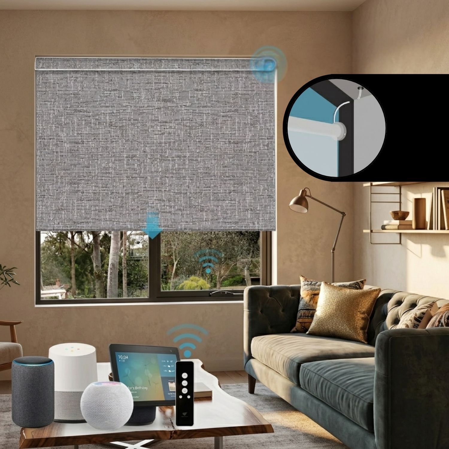 This is a Hardwired Motorized Roller Shades 100% Blackout Safari