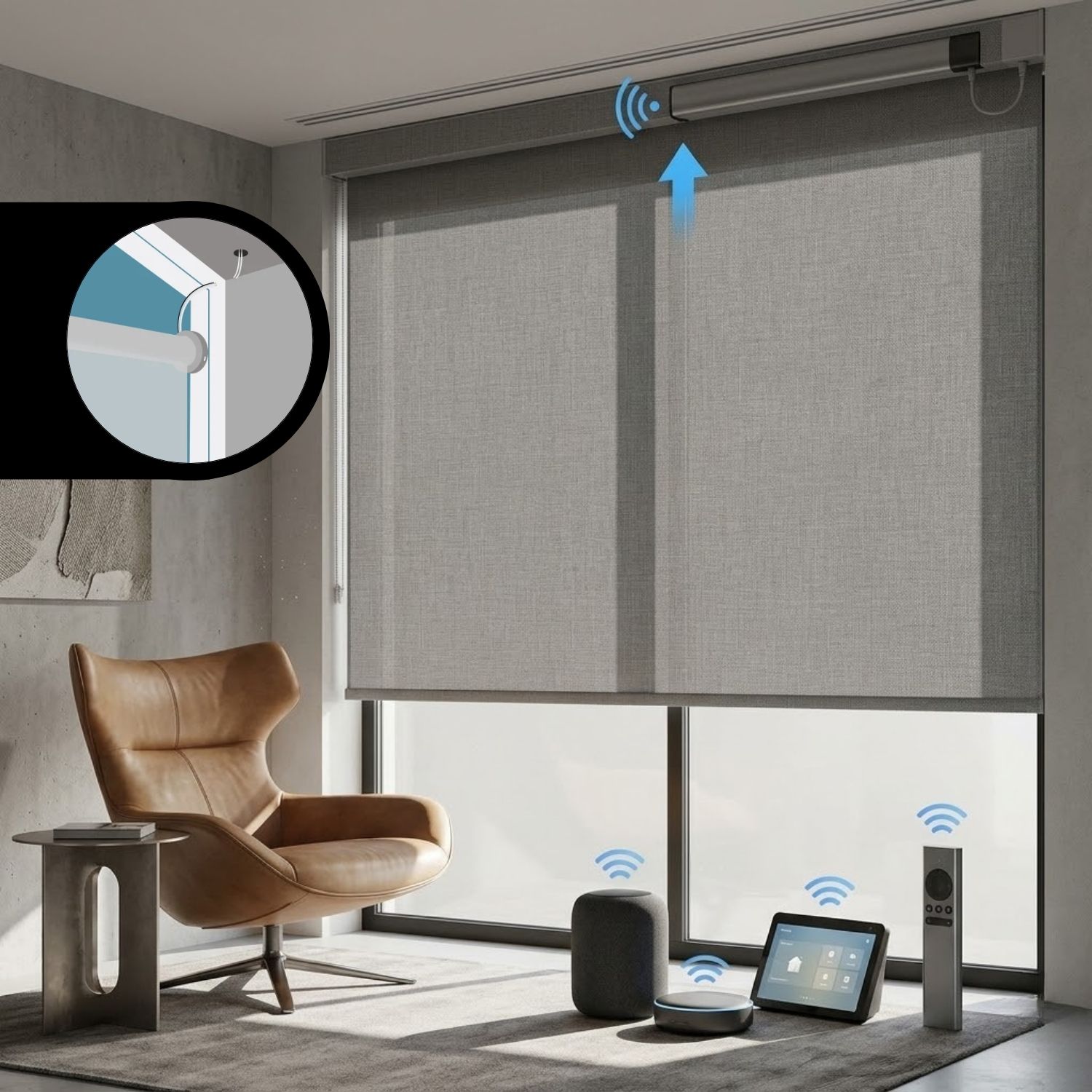 This is a Hardwired Motorized Roller Shades 100% Blackout Linen