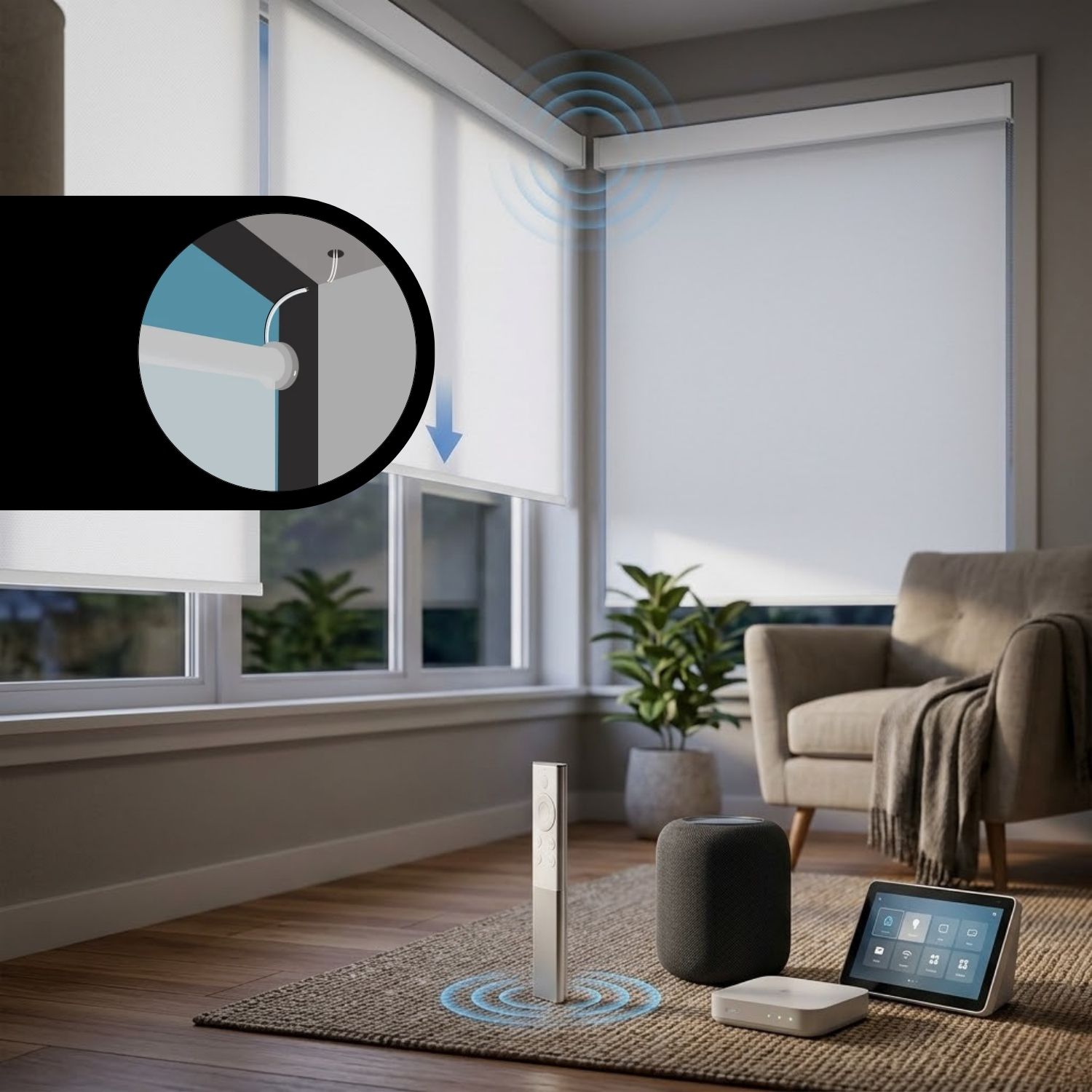 This is a Hardwired Motorized Roller Shades 100% Blackout Essential