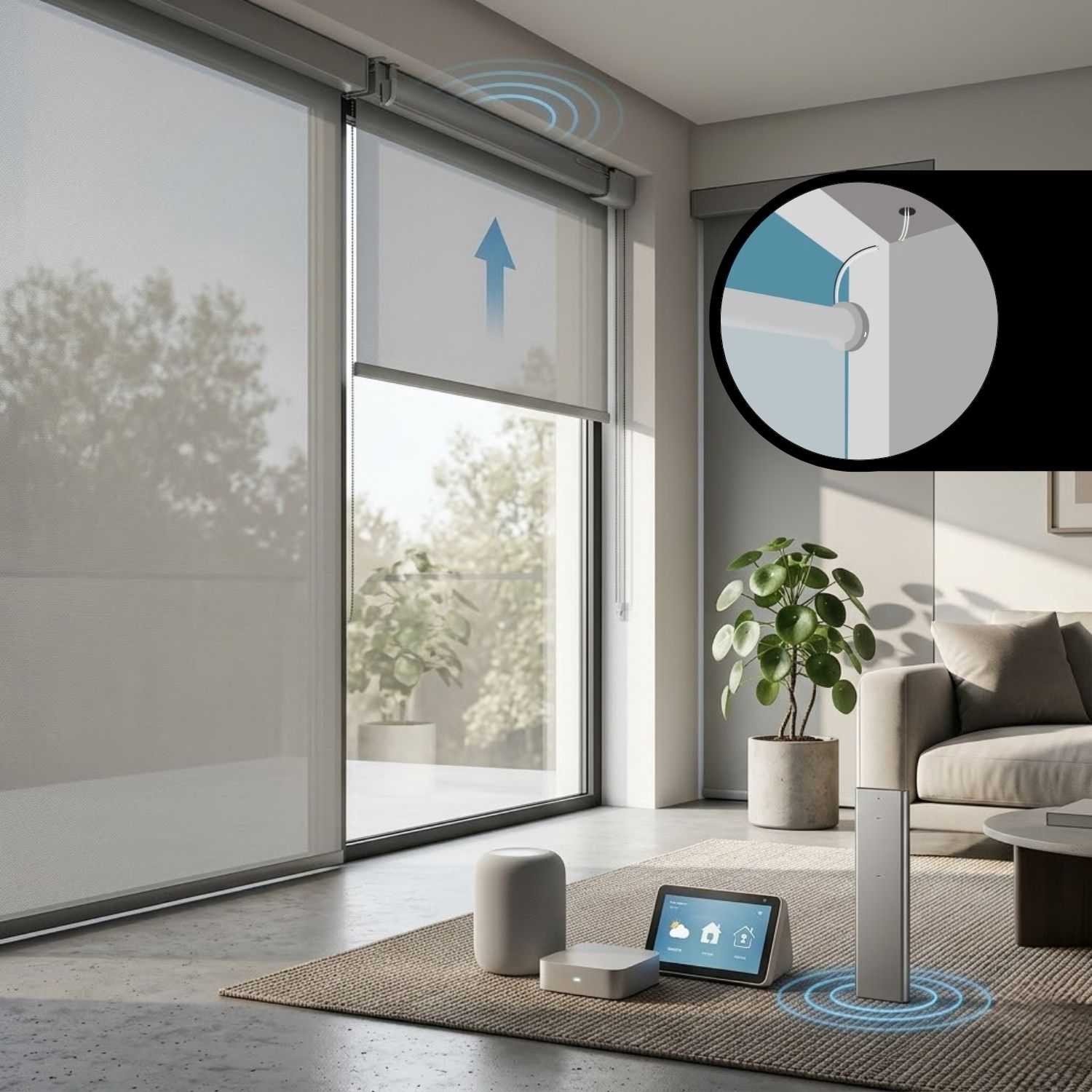 This is a Hardwired Motorized Light Filtering Roller Shades 50% Blackout PVC Free Sunscreen