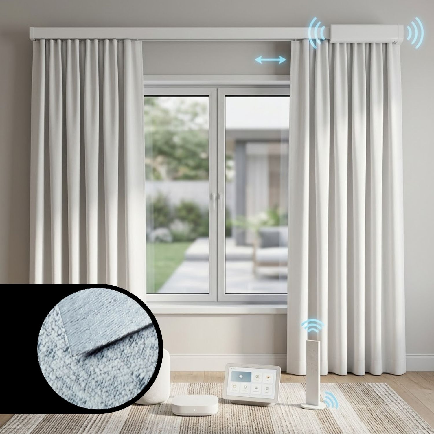 This is a Motorized Drapery 90% Blackout Teucer