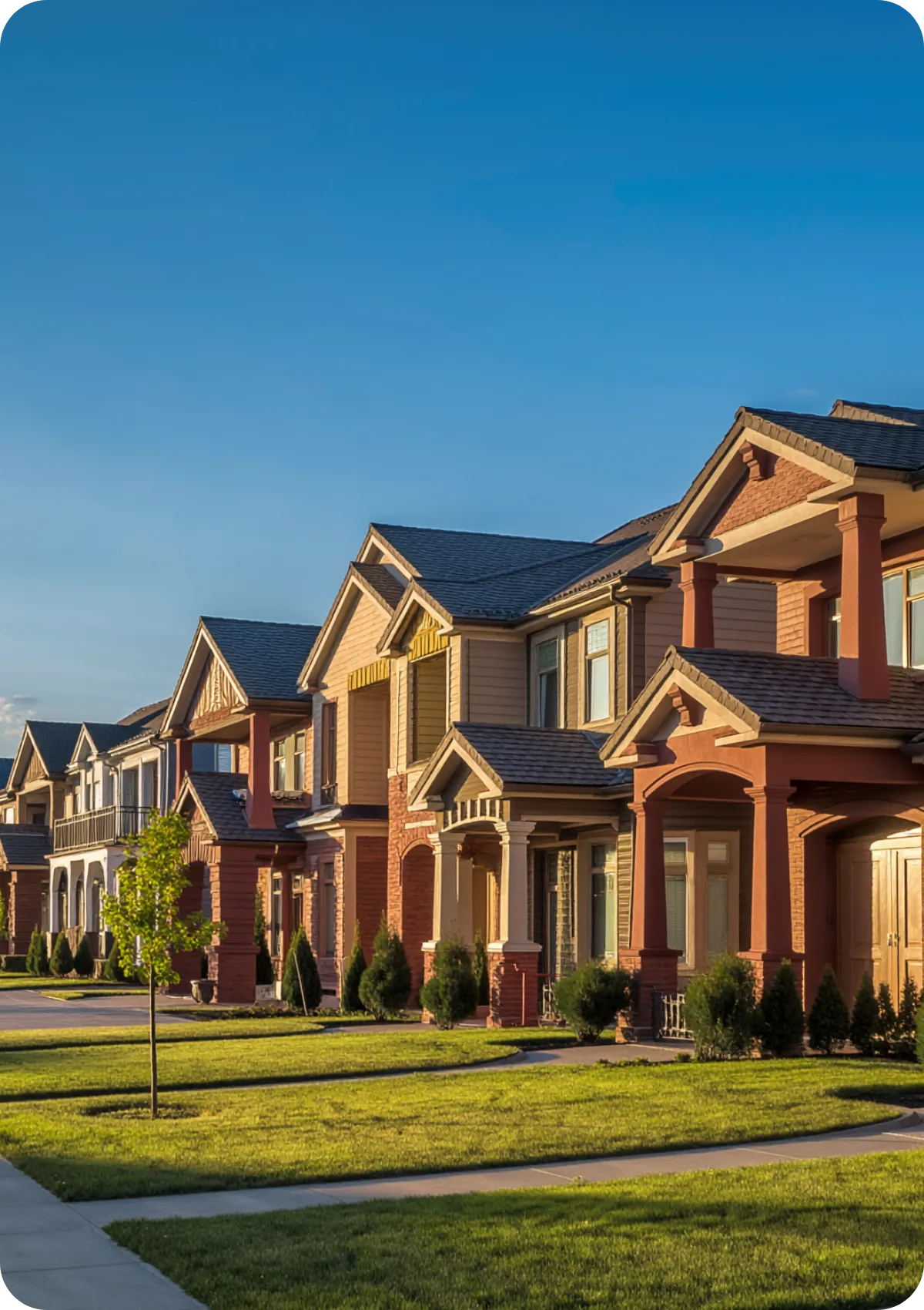 Row of modern suburban homes in a well-kept Nashville neighborhood, representing residential properties served by AAA Complete Home Inspections throughout Middle Tennessee.