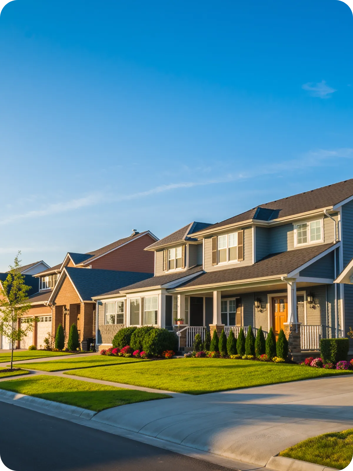 Row of modern suburban homes in a well-maintained Nashville neighborhood, representing residential properties served by AAA Complete Home Inspections throughout Middle Tennessee.