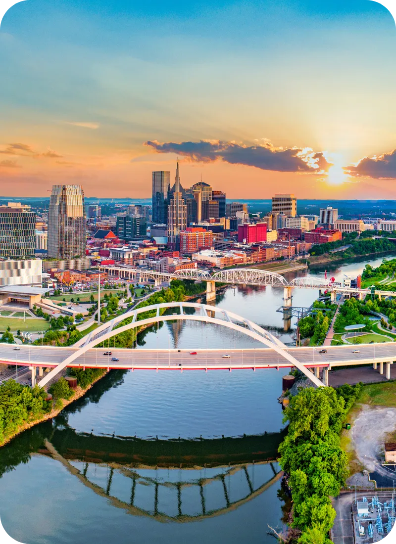 Nashville skyline overlooking the Cumberland River, representing local experience in Middle Tennessee home inspections