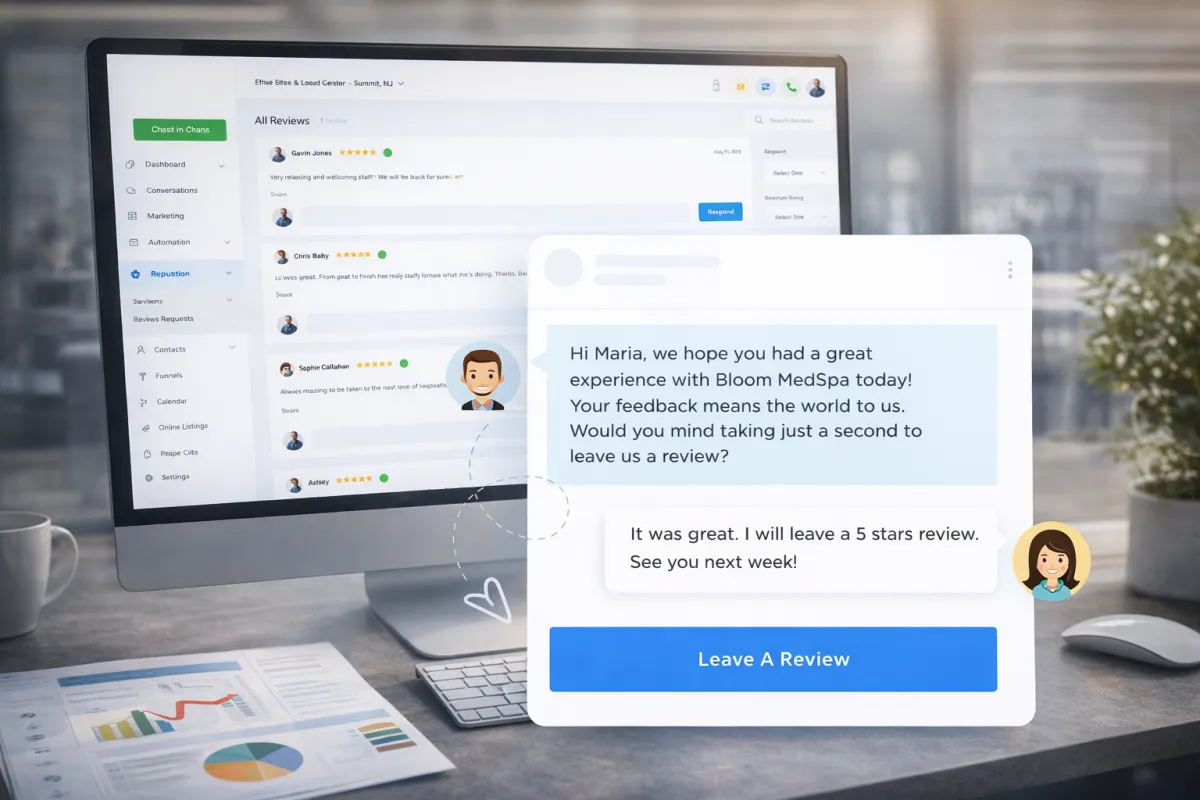 Automated review request and reputation management dashboard powered by Beefy Tech Systems marketing automation solutions.