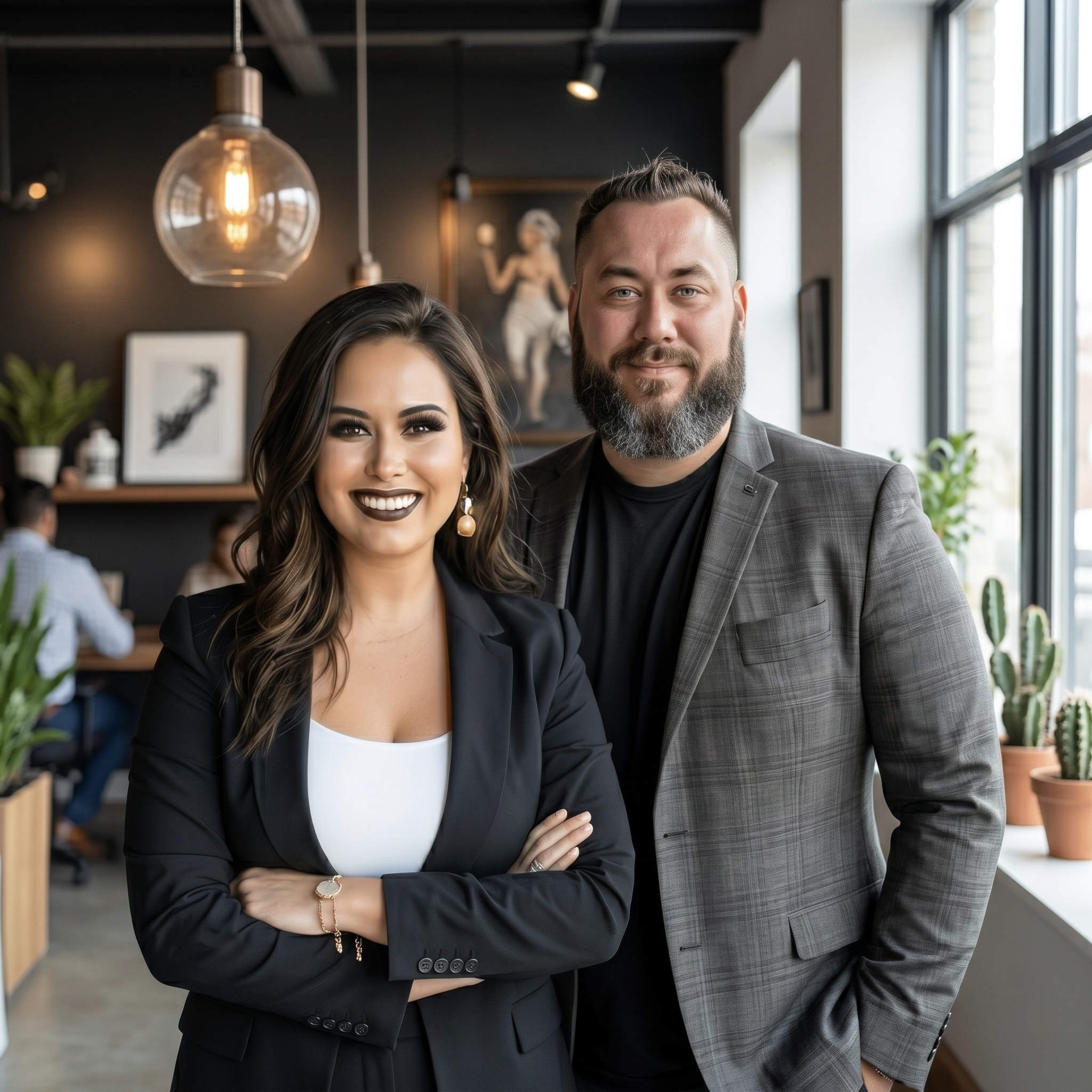 Founders and team collaborating in a warm modern office setting