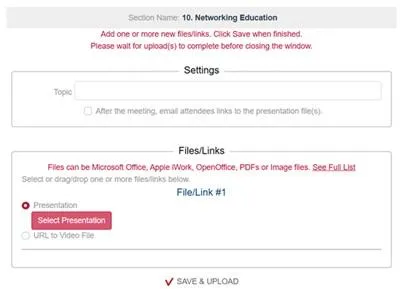 BNI Plus Education Coordinator Upload Screen