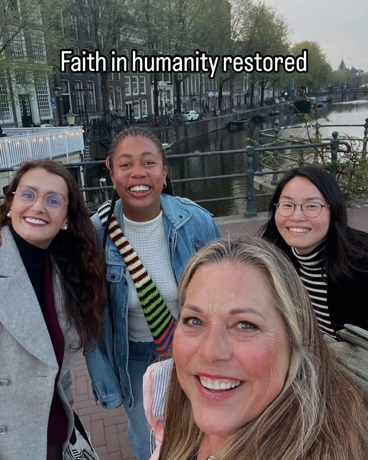 Image of Pasha with 3 new friends in Europe, that she met on her book tour.
