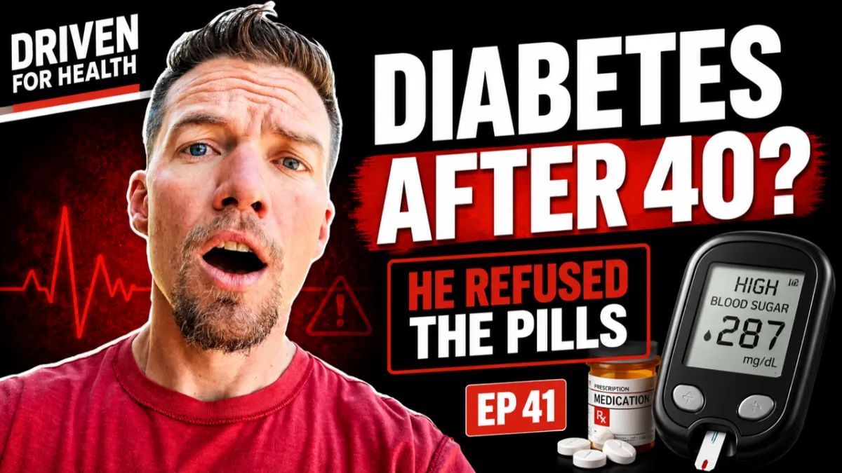 Driven For Health episode 41 thumbnail for Diagnosed With Diabetes After 40, Coach Brian Parana's interview with guest Cliff Beach about type 2 diabetes, six prescriptions and losing 50 pounds in five months